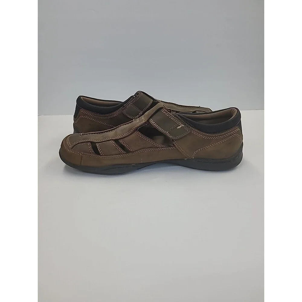 Men's Skechers Sandals Size 9 Brown Leather Closed Toe Comfort Shoes Adjustable‎